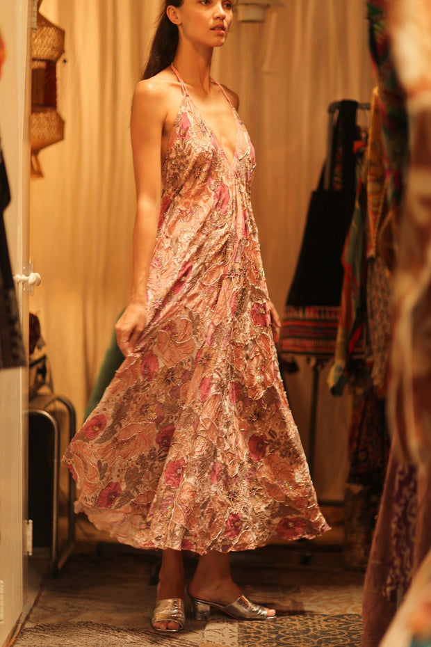 EMBROIDERED SILK DRESS HANNAH - sustainably made MOMO NEW YORK sustainable clothing, dress slow fashion
