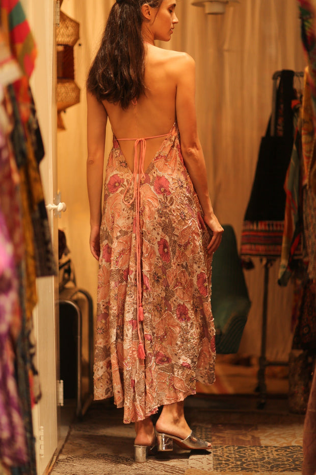 EMBROIDERED SILK DRESS HANNAH - sustainably made MOMO NEW YORK sustainable clothing, dress slow fashion