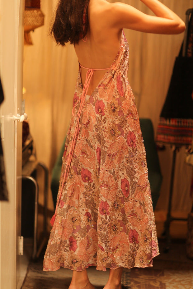 EMBROIDERED SILK DRESS HANNAH - sustainably made MOMO NEW YORK sustainable clothing, dress slow fashion