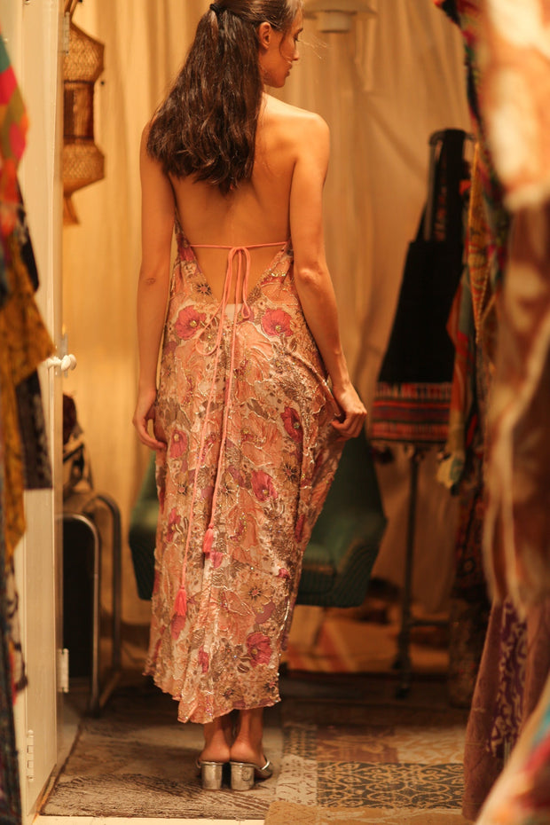 EMBROIDERED SILK DRESS HANNAH - sustainably made MOMO NEW YORK sustainable clothing, dress slow fashion