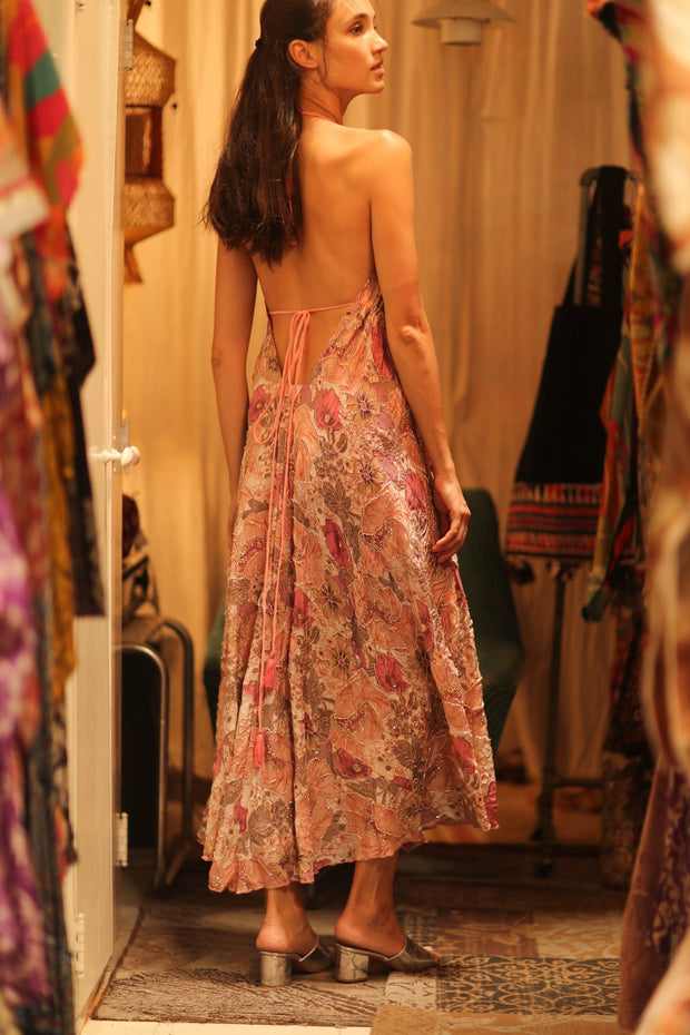 EMBROIDERED SILK DRESS HANNAH - sustainably made MOMO NEW YORK sustainable clothing, dress slow fashion