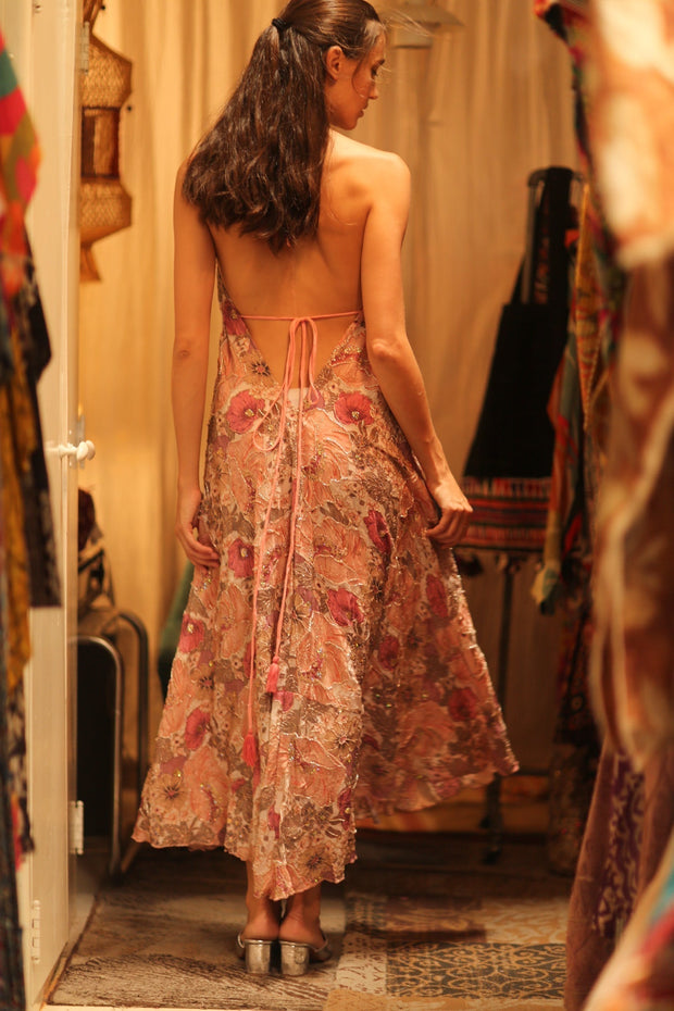 EMBROIDERED SILK DRESS HANNAH - sustainably made MOMO NEW YORK sustainable clothing, dress slow fashion