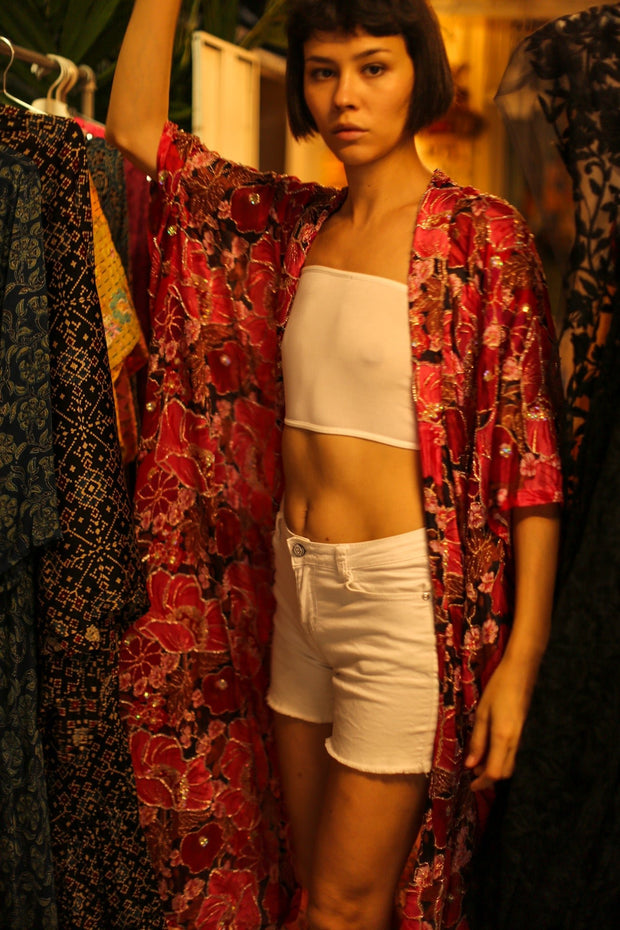 EMBROIDERED SILK KIMONO AURORA - sustainably made MOMO NEW YORK sustainable clothing, new slow fashion