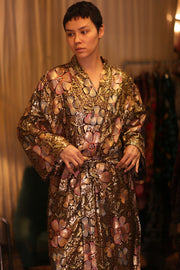 EMBROIDERED SILK KIMONO FLOWERS GOLDEN - sustainably made MOMO NEW YORK sustainable clothing, kimono slow fashion