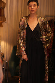 EMBROIDERED SILK KIMONO FLOWERS GOLDEN - sustainably made MOMO NEW YORK sustainable clothing, kimono slow fashion