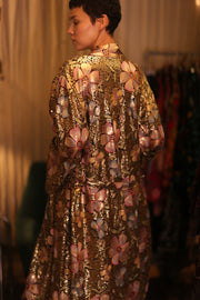 EMBROIDERED SILK KIMONO FLOWERS GOLDEN - sustainably made MOMO NEW YORK sustainable clothing, kimono slow fashion