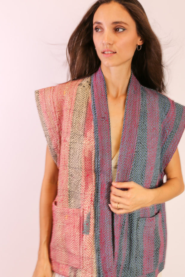 EMBROIDERED VEST AKURO - sustainably made MOMO NEW YORK sustainable clothing, kantha slow fashion