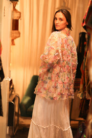 FEATHER FRILL SHORT KIMONO LORILA - sustainably made MOMO NEW YORK sustainable clothing, kimono slow fashion