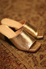 GLITTER GOLD HEELED MULES - sustainably made MOMO NEW YORK sustainable clothing, new slow fashion