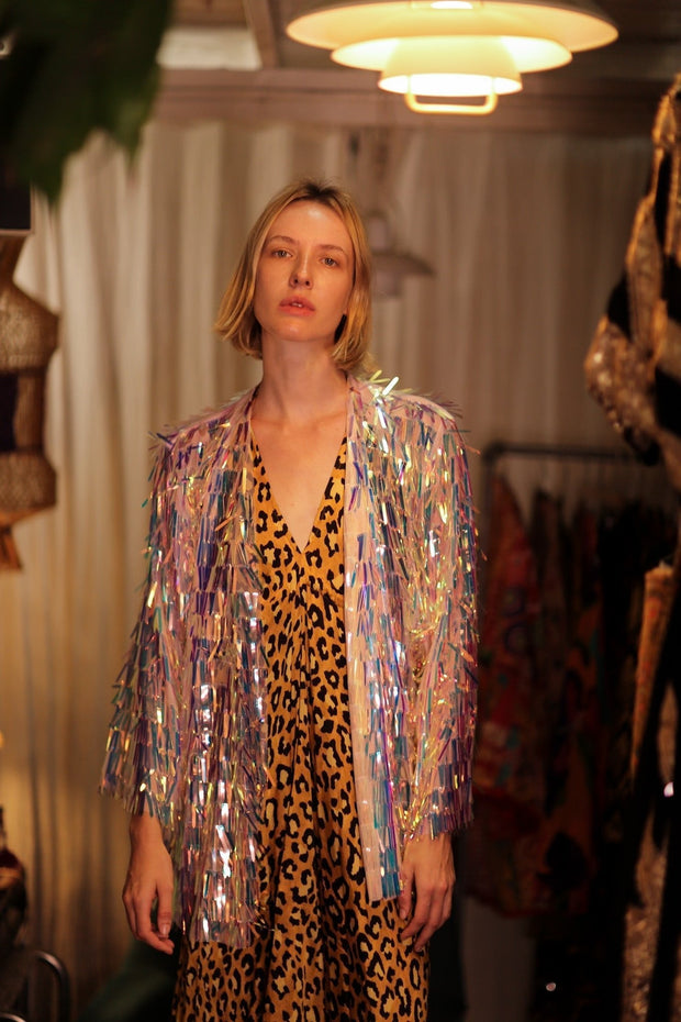 GLITTER SEQUINED SHORT KIMONO FRANKA UNICORN - sustainably made MOMO NEW YORK sustainable clothing, embellished slow fashion