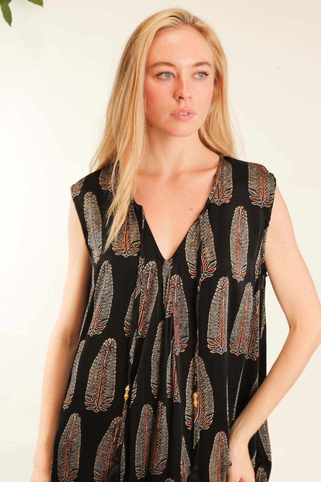 HAND BLOCK PRINT SILK DRESS NATCHA, hand made - MOMO NEW YORK