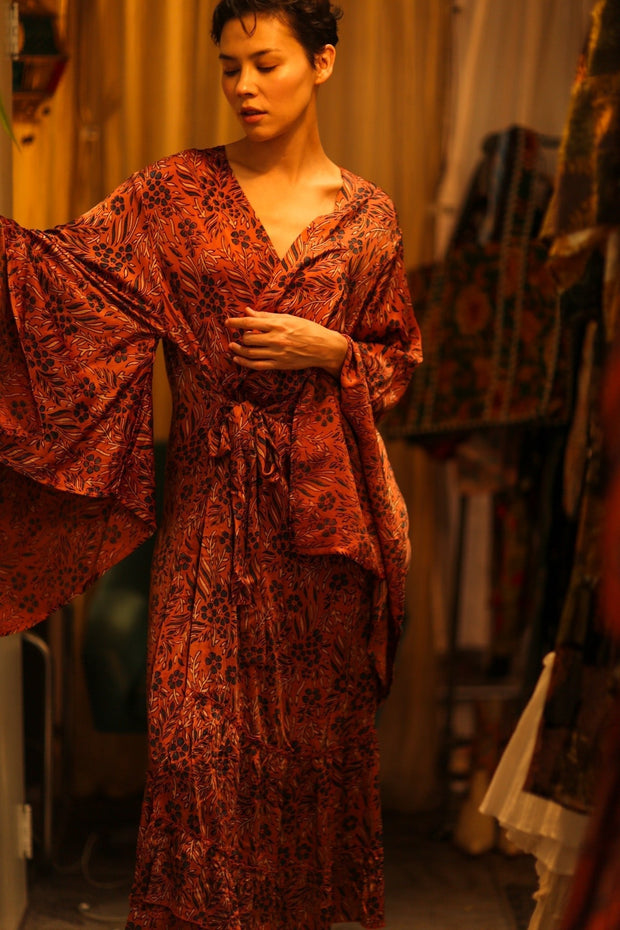 HAND BLOCK PRINT SILK KIMONO PINA - sustainably made MOMO NEW YORK sustainable clothing, bestseller slow fashion