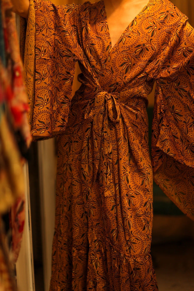 HAND BLOCK PRINT SILK WING KIMONO PINA - sustainably made MOMO NEW YORK sustainable clothing, bestseller slow fashion