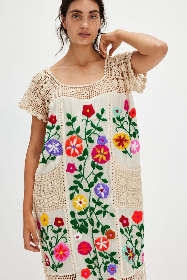 ISABELLA EMBROIDERED CROCHET KAFTAN - sustainably made MOMO NEW YORK sustainable clothing, crochet slow fashion