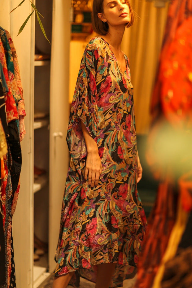 KAFTAN DRESS YAYA BLACK JUNGLE - sustainably made MOMO NEW YORK sustainable clothing, dresskaftan slow fashion