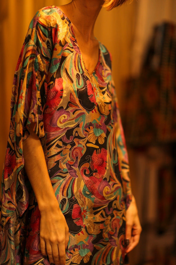 KAFTAN DRESS YAYA BLACK JUNGLE - sustainably made MOMO NEW YORK sustainable clothing, dresskaftan slow fashion