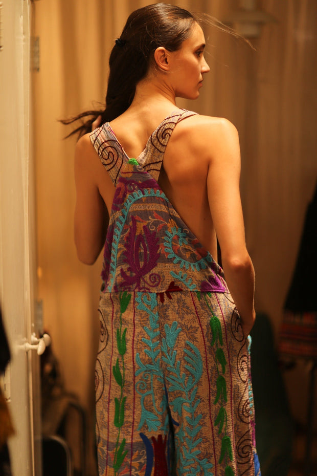 KANTHA EMBROIDERED JUMPSUIT FREYA - sustainably made MOMO NEW YORK sustainable clothing, jumpsuit slow fashion