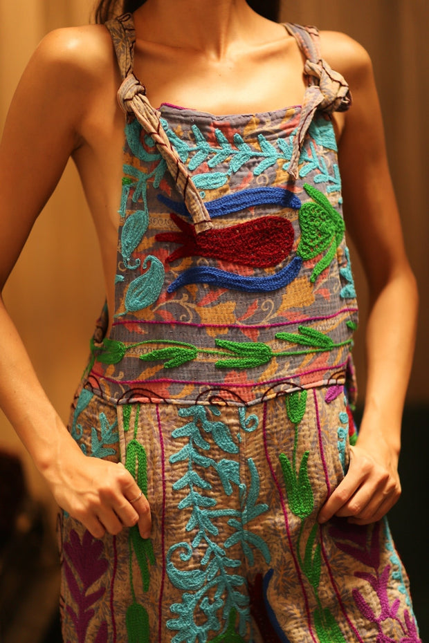KANTHA EMBROIDERED JUMPSUIT FREYA - sustainably made MOMO NEW YORK sustainable clothing, jumpsuit slow fashion