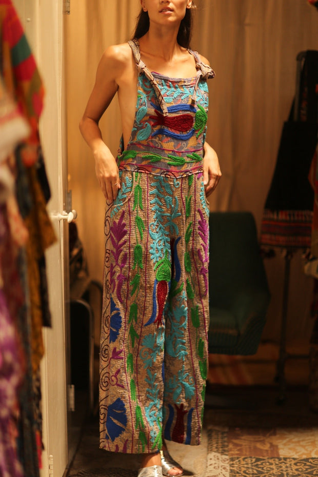 KANTHA EMBROIDERED JUMPSUIT FREYA - sustainably made MOMO NEW YORK sustainable clothing, jumpsuit slow fashion