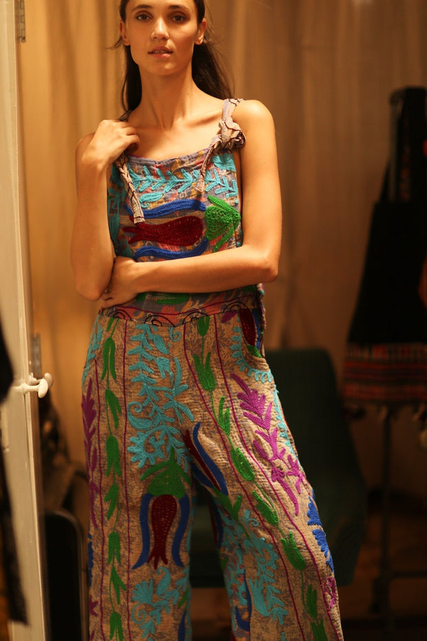 KANTHA EMBROIDERED JUMPSUIT FREYA - sustainably made MOMO NEW YORK sustainable clothing, jumpsuit slow fashion