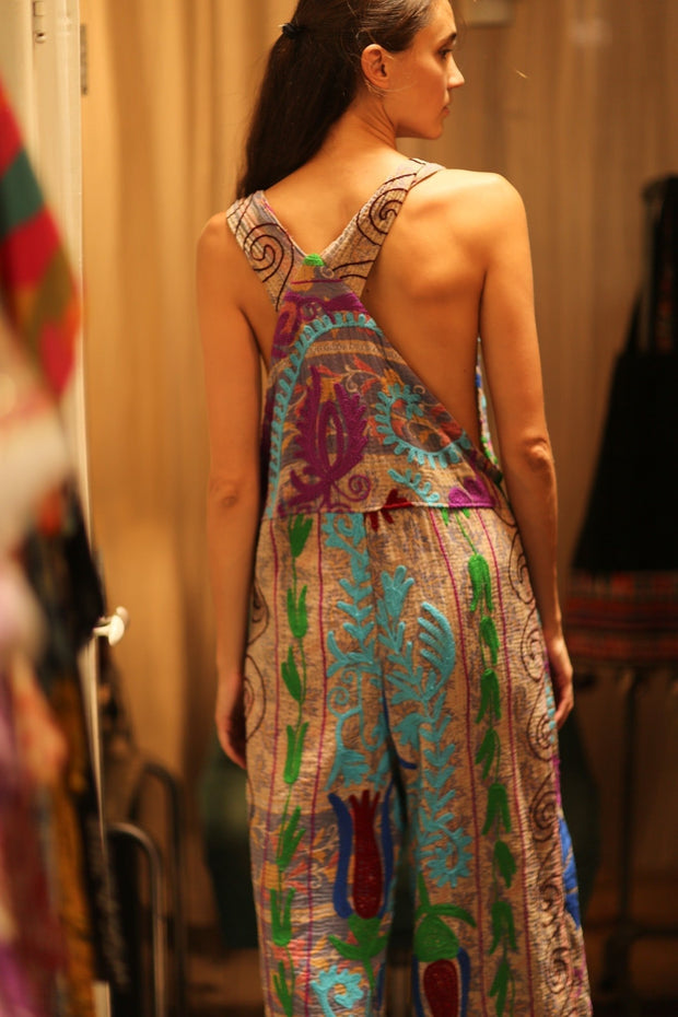 KANTHA EMBROIDERED JUMPSUIT FREYA - sustainably made MOMO NEW YORK sustainable clothing, jumpsuit slow fashion