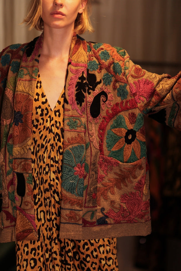 KANTHA EMBROIDERED KIMONO MONTY - sustainably made MOMO NEW YORK sustainable clothing, embellished slow fashion