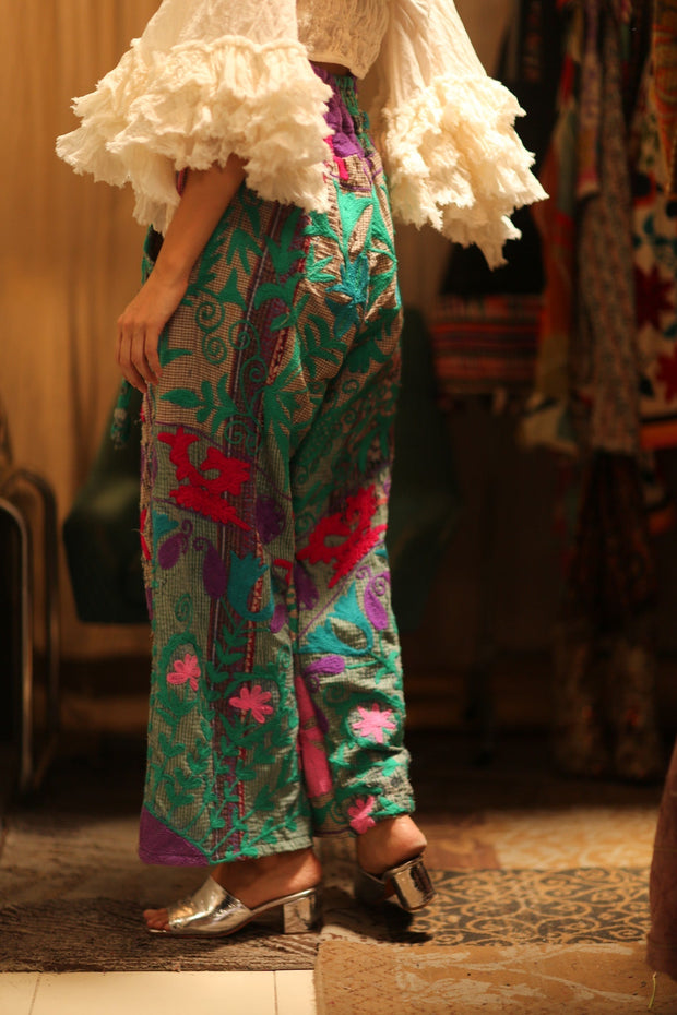 KANTHA EMBROIDERED PANTS WISSA - sustainably made MOMO NEW YORK sustainable clothing, new slow fashion
