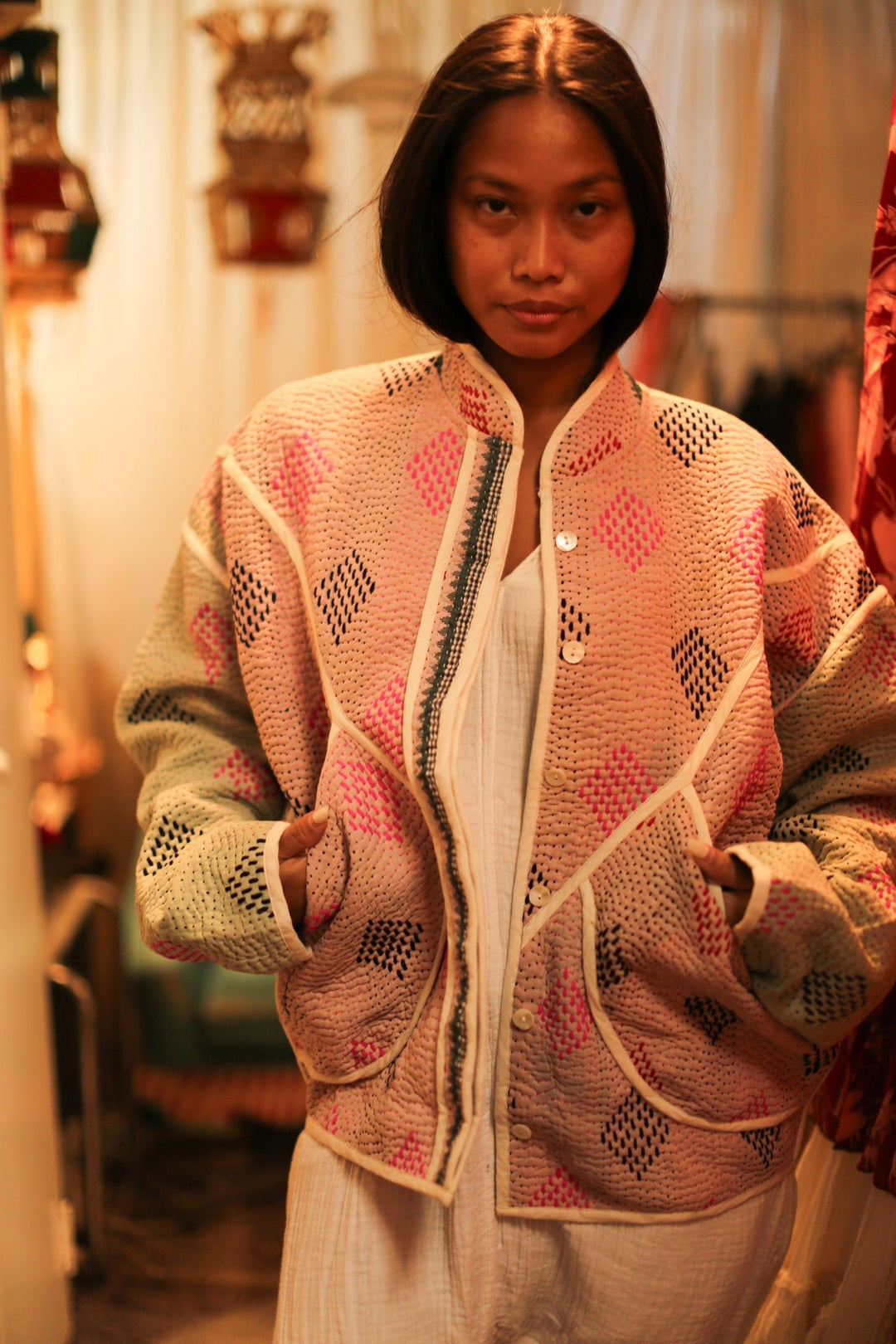 ジャケット・アウター Peschetto Genova Whole Pattern Jacket KANTHA JACKET JACKY, hand made - MOMO NEW YORK - sustainable fashion