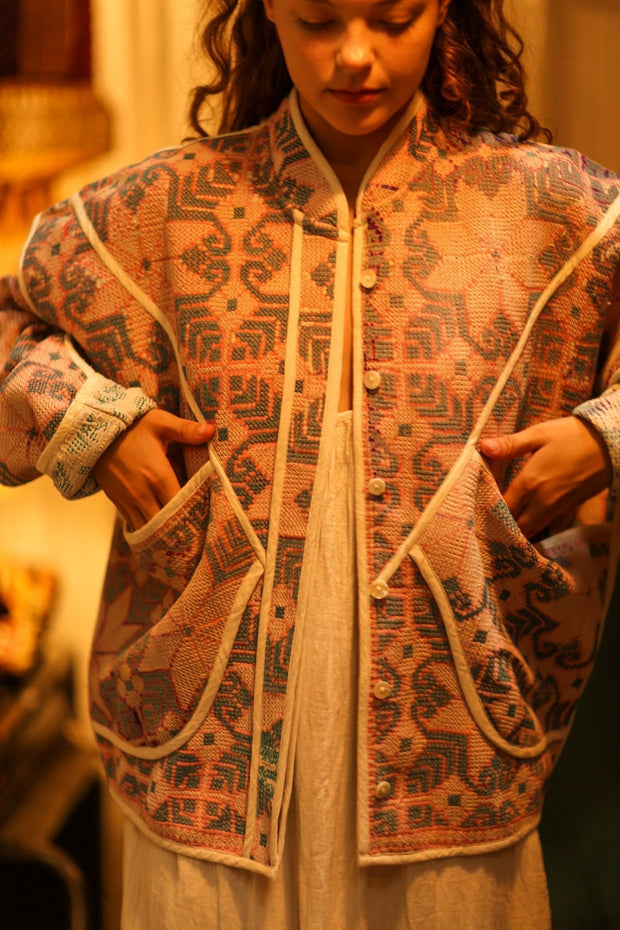 KANTHA JACKET PINK KANDA - sustainably made MOMO NEW YORK sustainable clothing, coatandjacket slow fashion