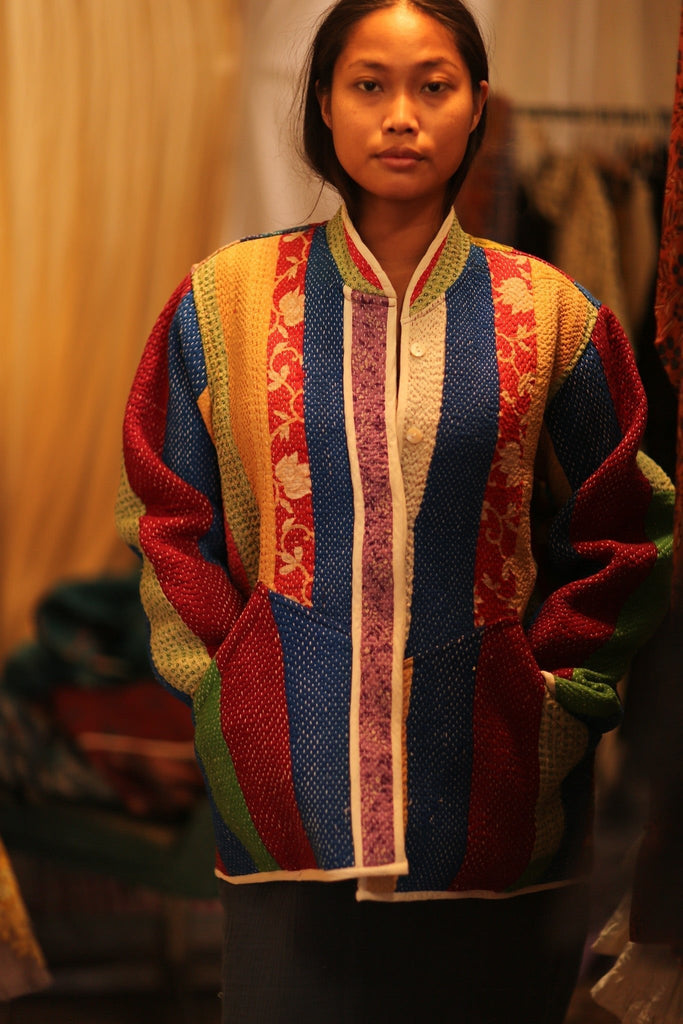 By Walid バイワリッド　アンティークシルクCLASSIC JACKET KANTHA JACKET SHEILO, hand made - MOMO NEW YORK - sustainable fas