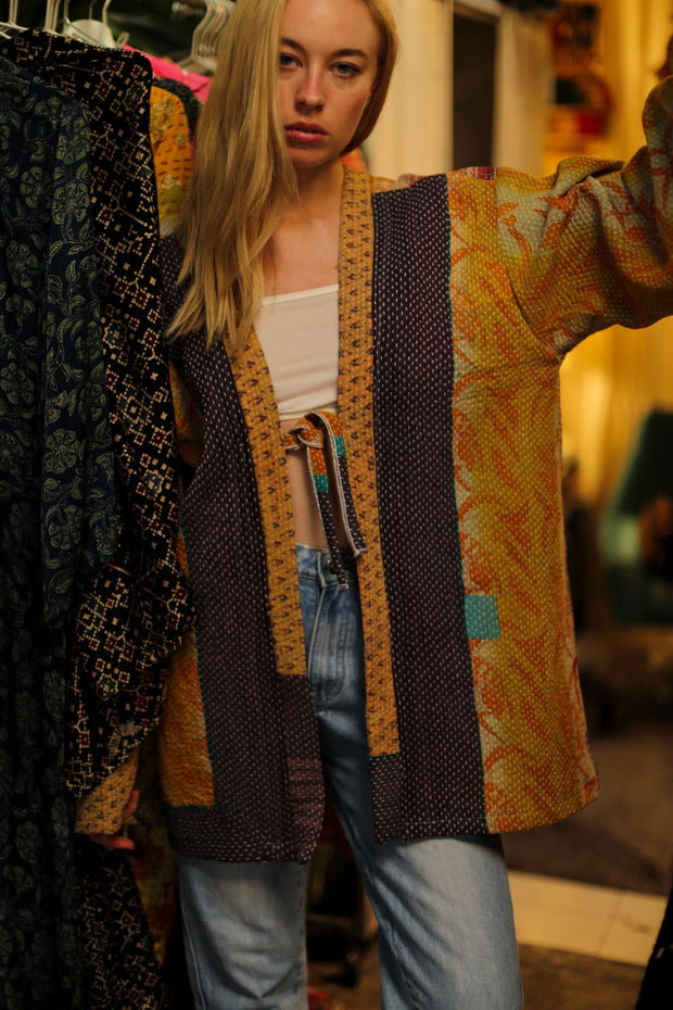 KANTHA KIMONO JACKET BELINDA - sustainably made MOMO NEW YORK sustainable clothing, slow fashion