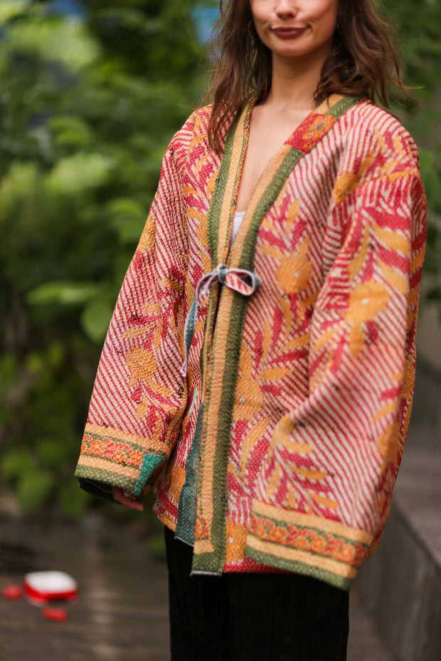 KANTHA KIMONO JACKET SHIRI - sustainably made MOMO NEW YORK sustainable clothing, kantha slow fashion