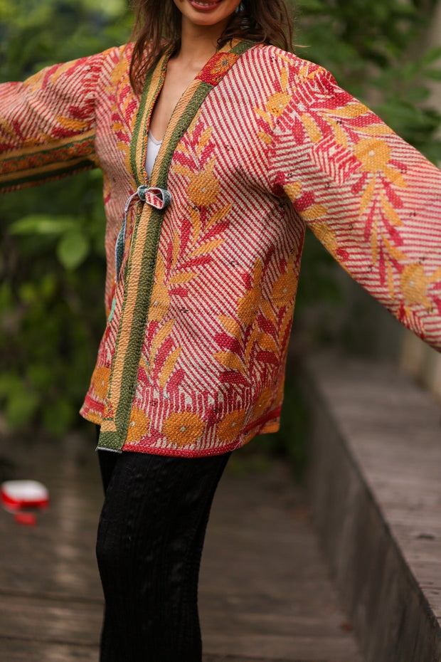 KANTHA KIMONO JACKET SHIRI - sustainably made MOMO NEW YORK sustainable clothing, kantha slow fashion