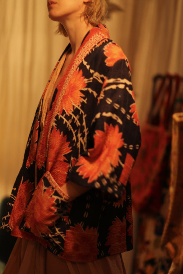 KANTHA SHORT KIMONO RUBYIN - sustainably made MOMO NEW YORK sustainable clothing, Kimono slow fashion