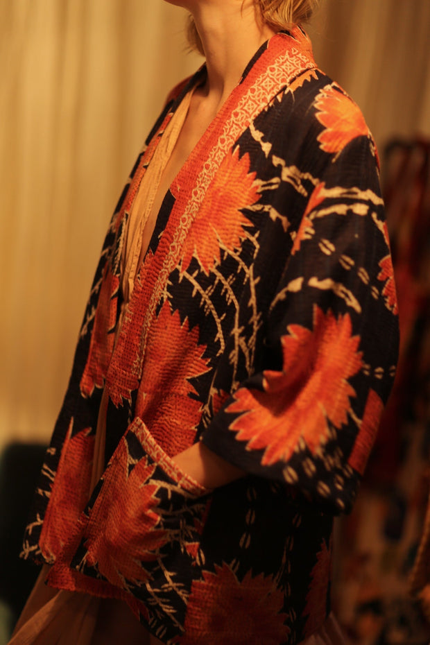 KANTHA SHORT KIMONO RUBYIN - sustainably made MOMO NEW YORK sustainable clothing, Kimono slow fashion
