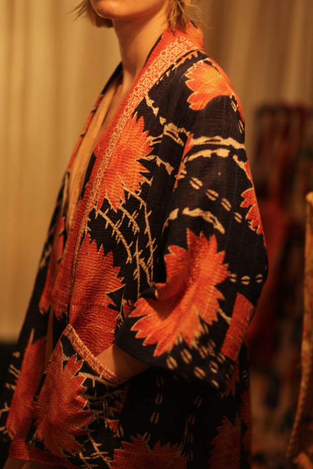 KANTHA SHORT KIMONO RUBYIN - sustainably made MOMO NEW YORK sustainable clothing, Kimono slow fashion