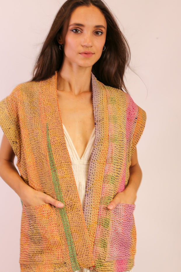 KANTHA VEST YAVAS - sustainably made MOMO NEW YORK sustainable clothing, Jacket slow fashion