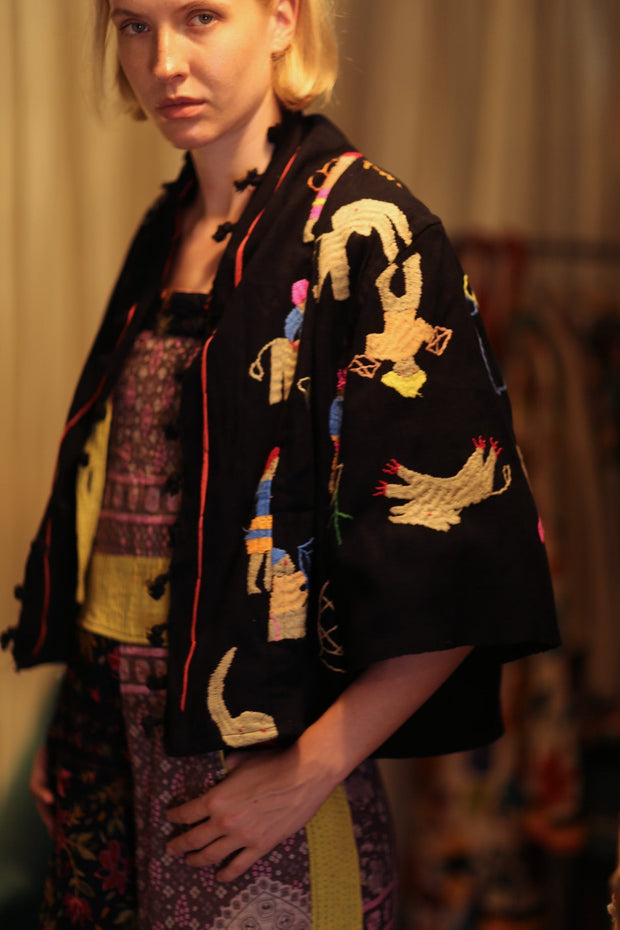 LAOS EMBROIDERED TRIBAL SHORT JACKET - sustainably made MOMO NEW YORK sustainable clothing, coatandjacket slow fashion