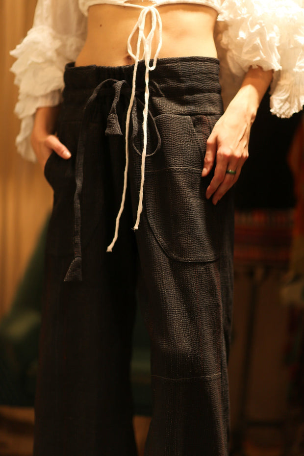 LENA KANTHA TROUSERS CHARCOAL - sustainably made MOMO NEW YORK sustainable clothing, embroidered slow fashion