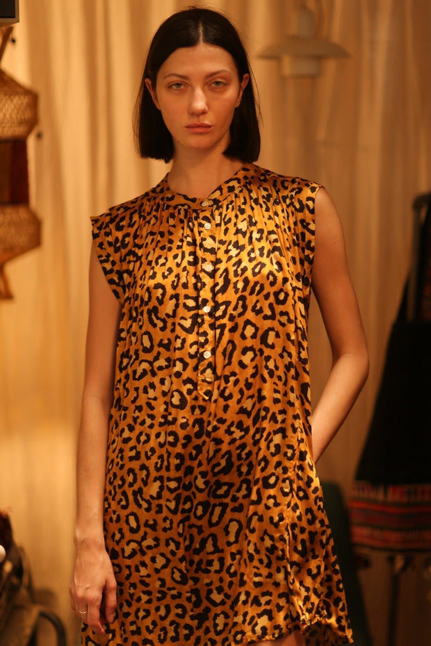 LEO PRINT SILK DRESS MARY - sustainably made MOMO NEW YORK sustainable clothing, Boho Chic Dress slow fashion