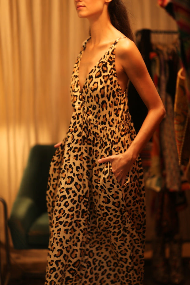 LEO PRINT SILK SHOULDER STRAP DRESS LILY - sustainably made MOMO NEW YORK sustainable clothing, dress slow fashion