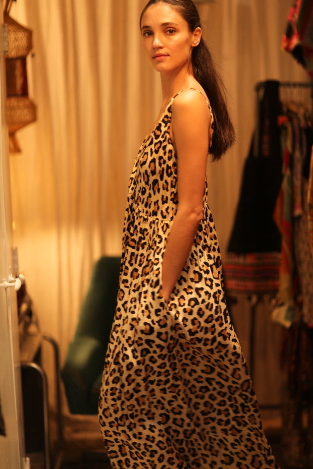 LEO PRINT SILK SHOULDER STRAP DRESS LILY - sustainably made MOMO NEW YORK sustainable clothing, dress slow fashion