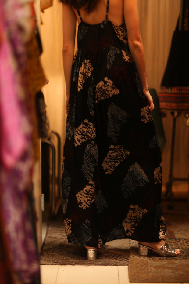 LILY SILK DRESS BLACK PAINTERS - sustainably made MOMO NEW YORK sustainable clothing, Boho Chic Dress slow fashion