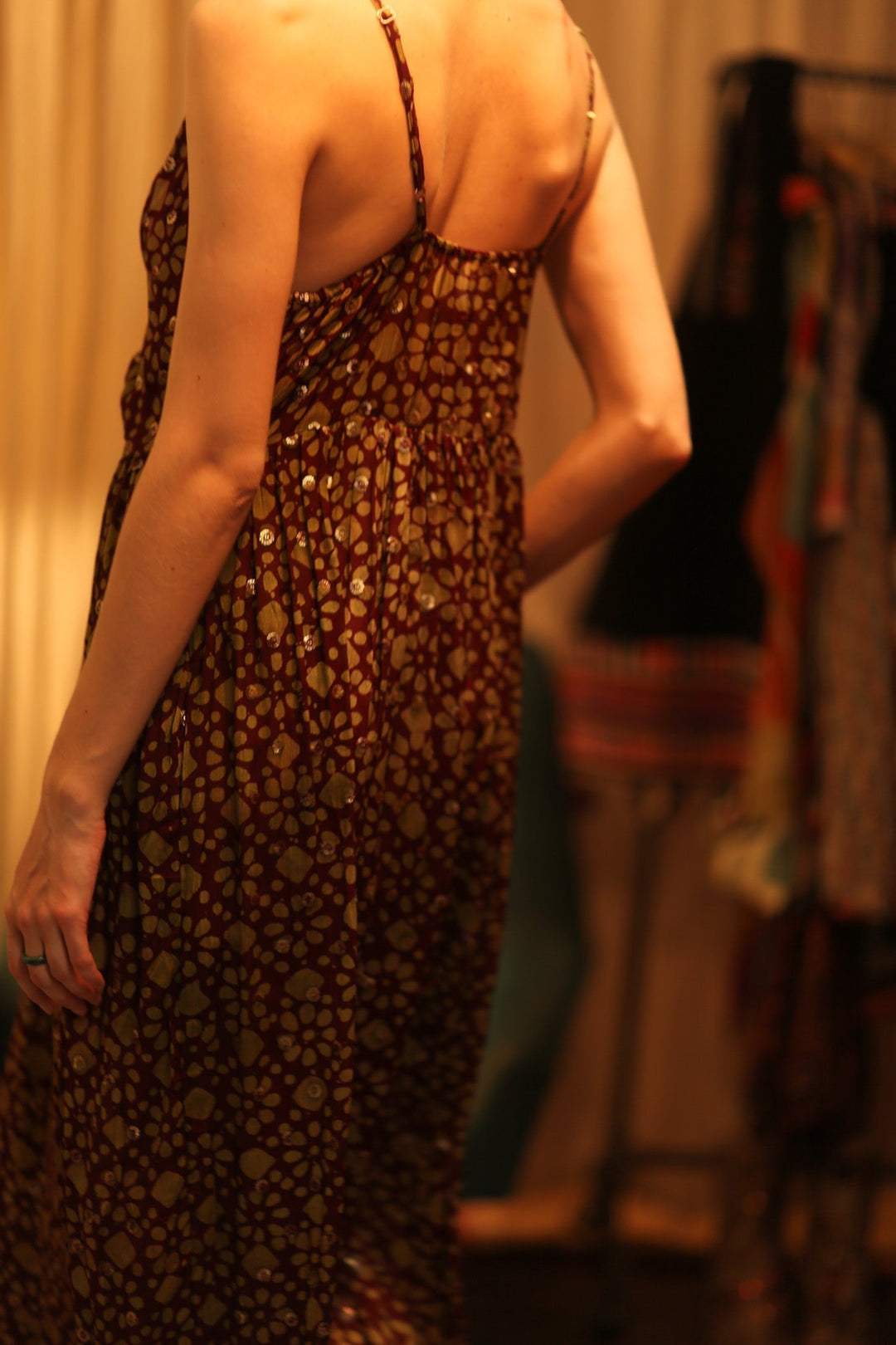 LILY SILK DRESS MINI GREEN YELLOW FLORAL, hand made - MOMO NEW YO...