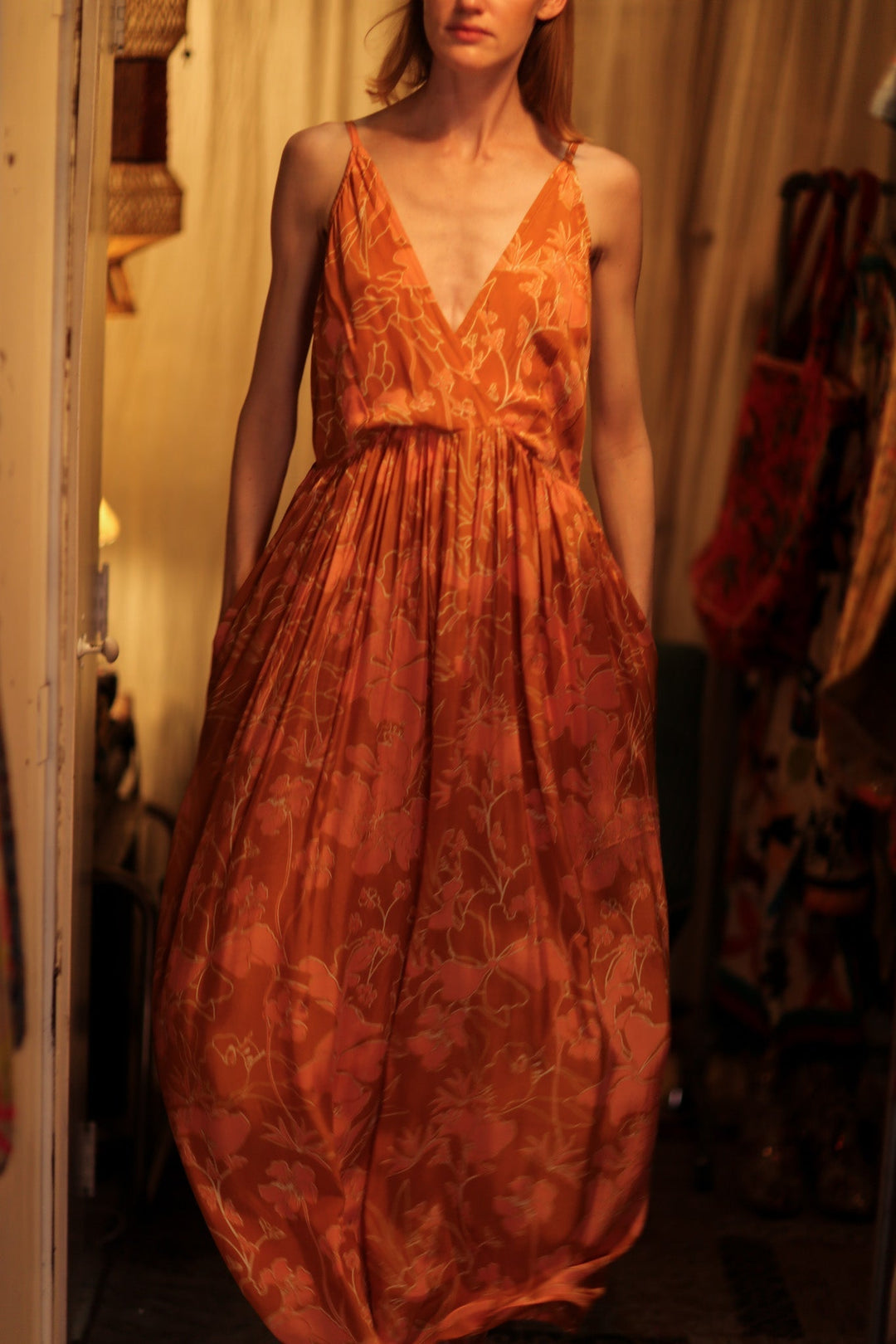 orange lily dress SILK FLOWER, hand made - MOMO NEW YORK and other essentials Size:12/44 gold_necklace FLORAL Elva Women's Wide