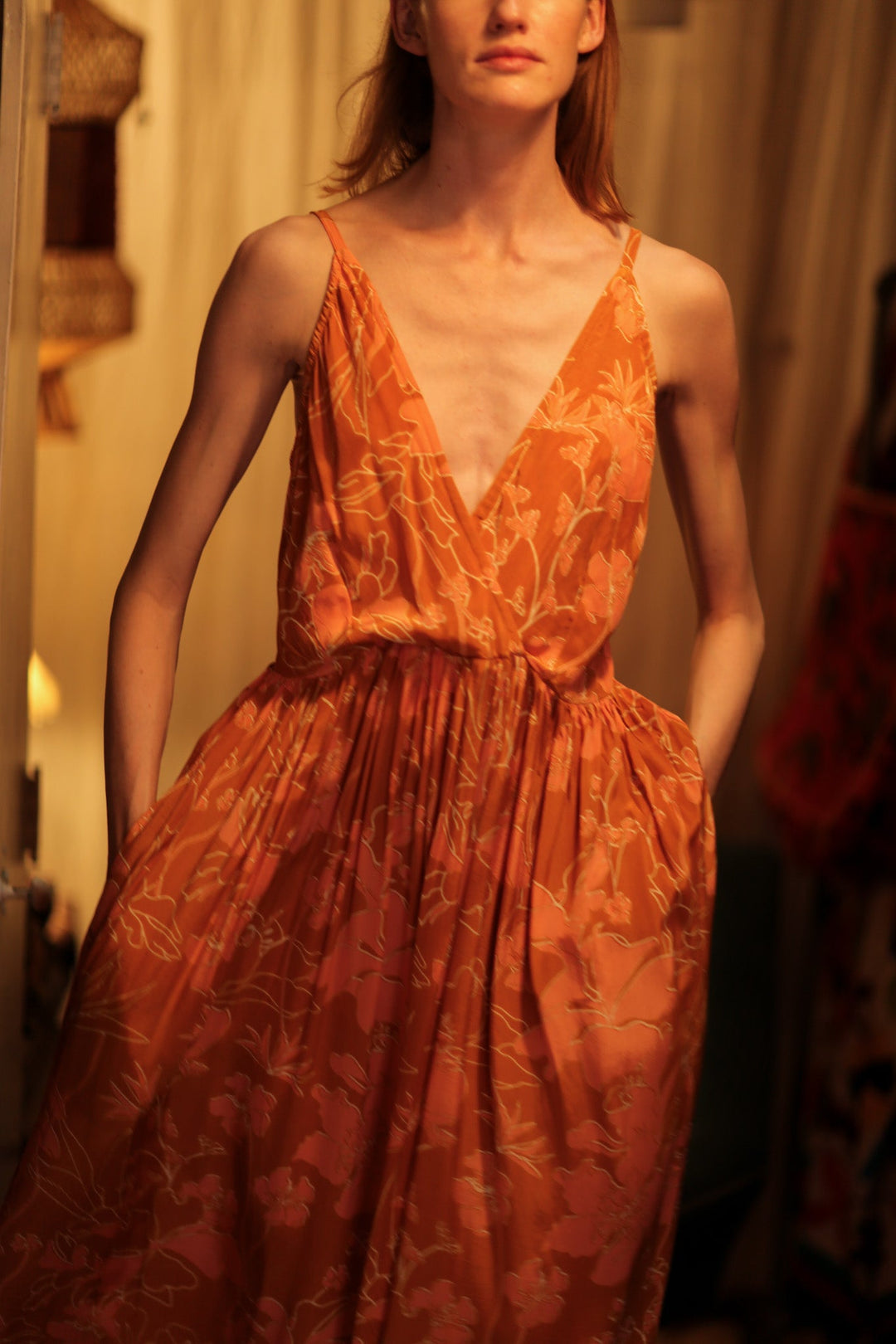 orange lily dress Aloruh Red Orange Lily Allover Print Boho Summer Holiday Vacation Spaghetti Strap Tie-Up Bodycon Hawaiian Beach Holiday Summer Dresses For Women