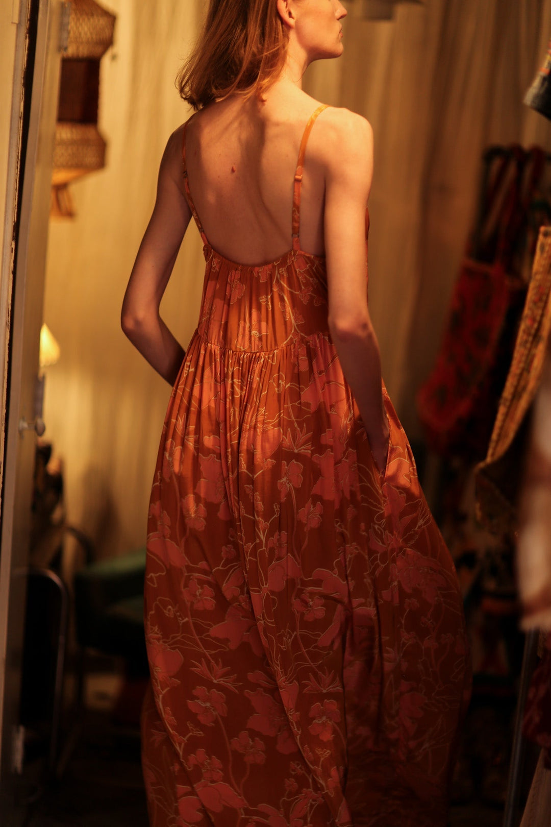 LILY SILK DRESS ORANGE FLOWER, hand made - MOMO NEW YORK