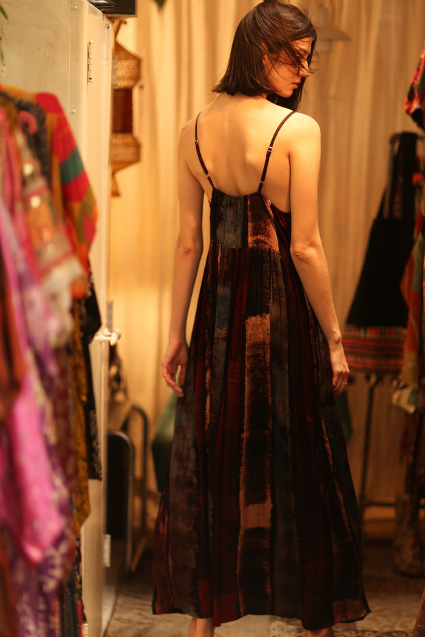 LILY SILK DRESS RED STRIPE - sustainably made MOMO NEW YORK sustainable clothing, Boho Chic Dress slow fashion