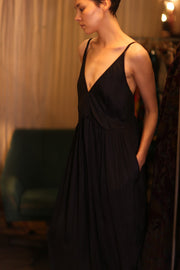 LILY SILK DRESS SOLID BLACK - sustainably made MOMO NEW YORK sustainable clothing, Boho Chic Dress slow fashion