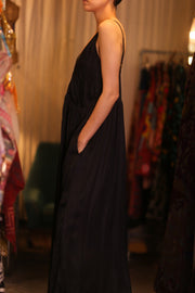 LILY SILK DRESS SOLID BLACK - sustainably made MOMO NEW YORK sustainable clothing, Boho Chic Dress slow fashion